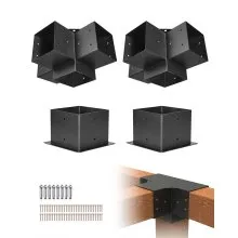 VEVOR Kit Staffe per Pergolato, ca. 152 x 152 mm, Adatto per Interna 14x14 cm, 4 Pezzi a 4 Vie, Kit Base per Pali in Legno, Travi in Legno di Facile Installazione per Gazebo, Pergola da Giardino