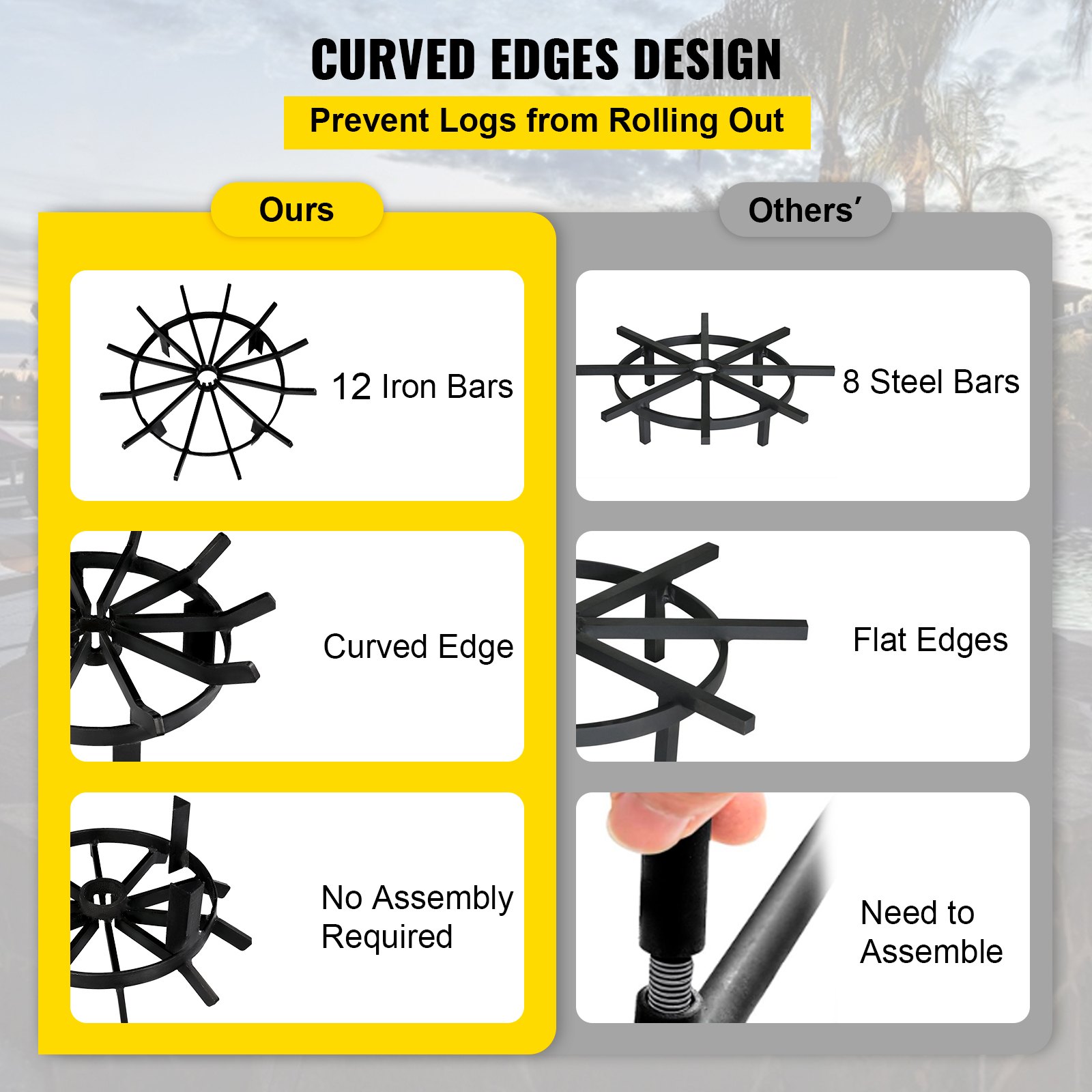 VEVOR Pozzo del Fuoco Ardente a Ruota 20 Pollici, Focolare Camino Stufa Tonda con Altezza Supporto 4 Pollici e Anello di Supporto 3/8 x 1 Pollici, Pit Fuoco per Griglia a Ruota con Fuoco-Tenaglia