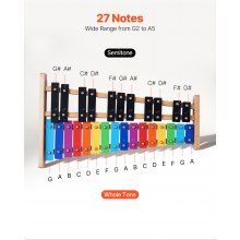 VEVOR Glockenspiel Diatonico Xilofono, 27 Note, Strumento a Percussione Professionale Xilofono, con Tasti Colorati in Metallo, con 4 Bacchette, Borsa per Trasporto, per Insegnamento