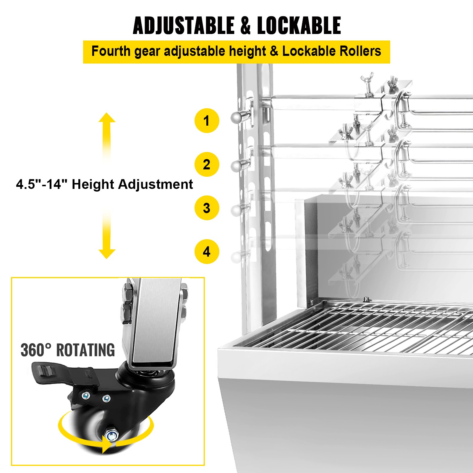 VEVOR Girarrosto BBQ per Agnello Capacità da 40kg con Lamiera, Griglia a Barbecue Motore Elettrico 25W con Forchetta per Arrosto, Forno in Piedi BBQ in Acciaio Inox con Pedana e Ruote per Campeggio