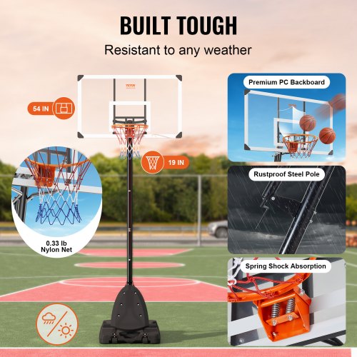 Canestro da Basket da Esterno con Piedistallo Regolabile in Altezza Fino a 3,05 m con Ruote e Tabellone in PC da 1117,6 mm, Set di Tabelloni, Sistema di Canestro da Basket