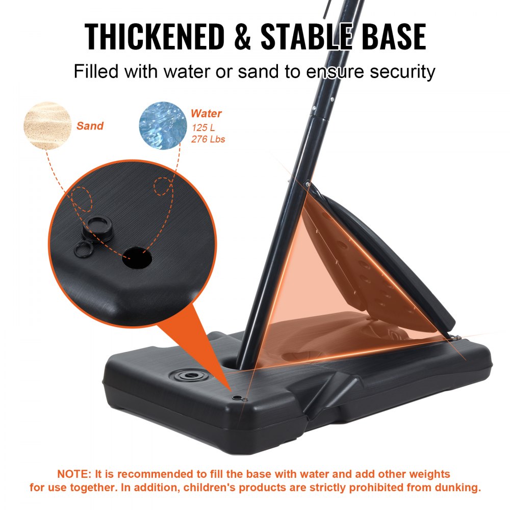 VEVOR Canestro da Basket per Interni Esterno Portatile Altezza Regolabile 232-305 cm Tabellone da Basket in Piedi con Ruote con Base Pesi per Adulti Regalo per Bambini Allenamento di Basket