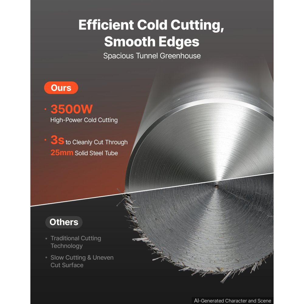 VEVOR Troncatrice a Secco con Lama da 355 mm con Motore Brushless da 3500 W, per Metalli, Angolo Regolabile da -45° a 45°, Velocità da 750 a 1200 giri/min, Taglio a Freddo, con Contenitore per Rifiuti