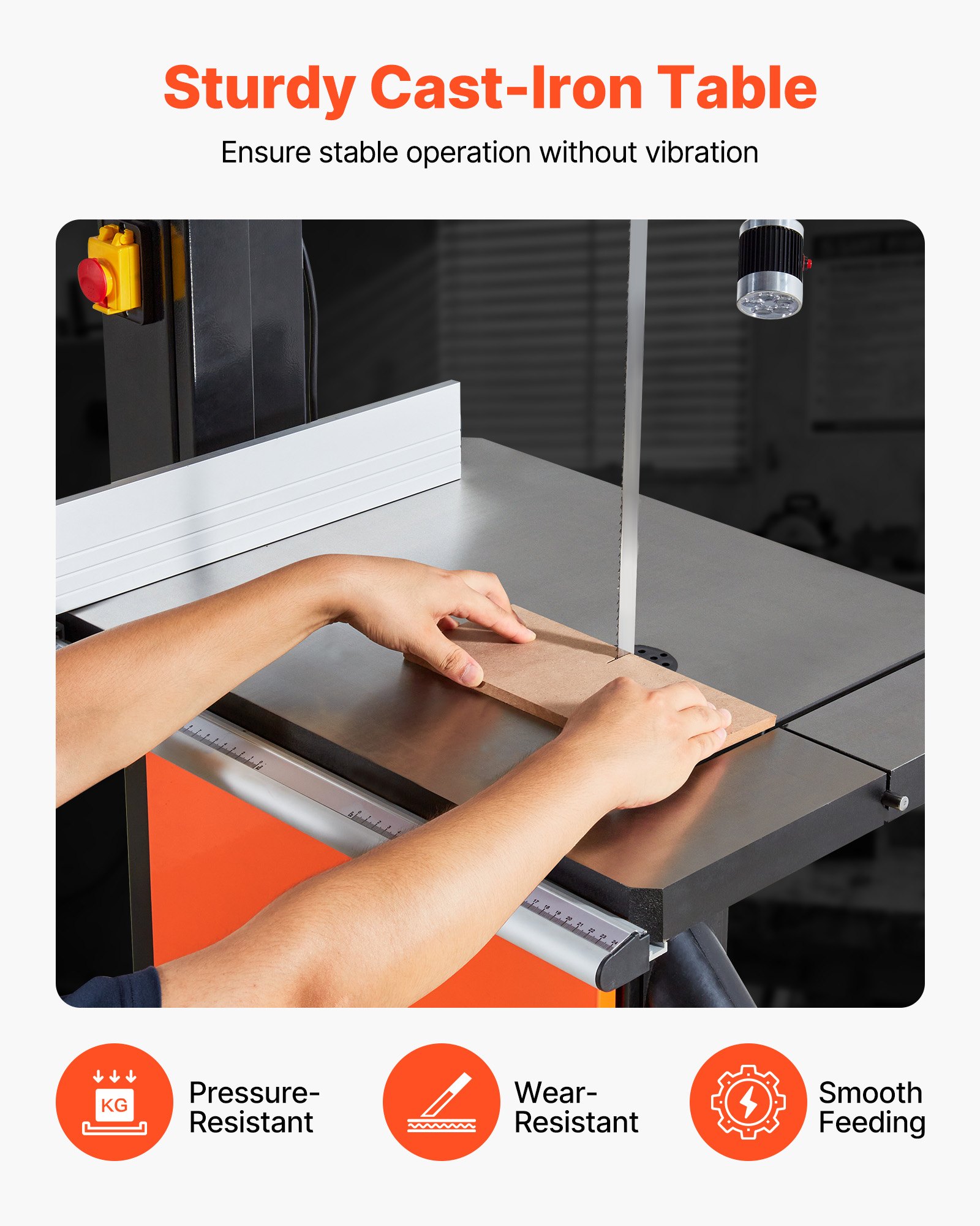 VEVOR Troncatrice a Nastro da Banco 2240 W Troncatrice a Nastro per Lavorazione Legno Altezza di Taglio max. 406 mm Larghezza di Taglio max. 457 mm, Piano di Lavoro in Ghisa