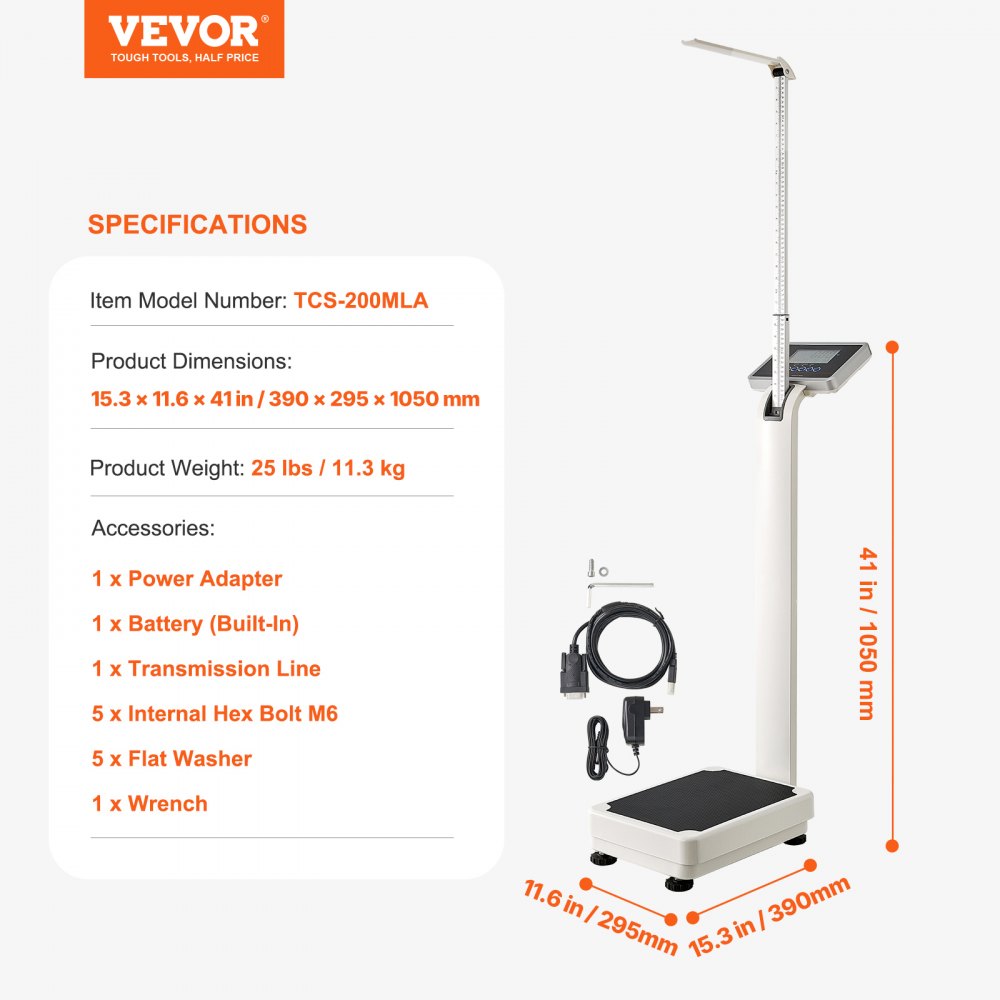 VEVOR Medical Digital Scale, Professional Doctor's Scale for Weight and Height, Multifunctional Medical Scale with Built-in Measuring Stick, 2 Units (kg/lb), BMI for Home Gym and Hospital Use, Weight Capacity 660 lbs