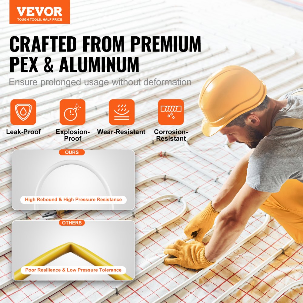 VEVOR Tubo PEX Alluminio per Riscaldamento a Pavimento Rotolo 300m, Tubo PEX-AL-PEX in Composito Alluminio-Plastica Φ16mm Spessore 2mm, Tubo Barriera all'Ossigeno per Liquido Gas Acqua Calda Fredda