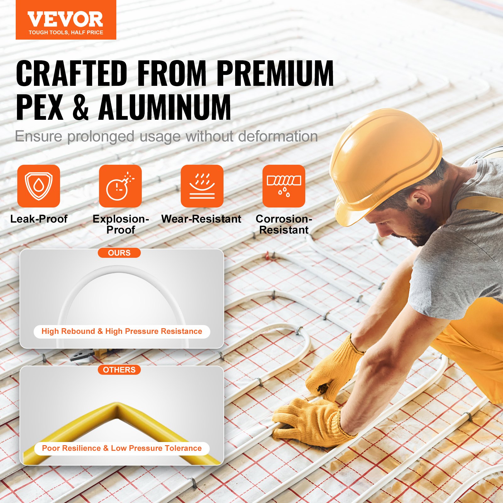 VEVOR Tubo PEX Alluminio per Riscaldamento a Pavimento Rotolo 300m, Tubo PEX-AL-PEX in Composito Alluminio-Plastica Φ16mm Spessore 2mm, Tubo Barriera all'Ossigeno per Liquido Gas Acqua Calda Fredda