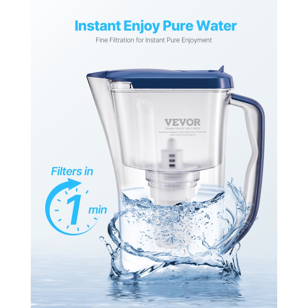 VEVOR Water Filter Replacement with 0.3 L/min Flow Rate for Pitchers & Dispensers (3 pcs.) BPA-free, lasts 3 months or 150 L, reduces limescale, lead, and chlorine, for water filter pitcher 6216 White