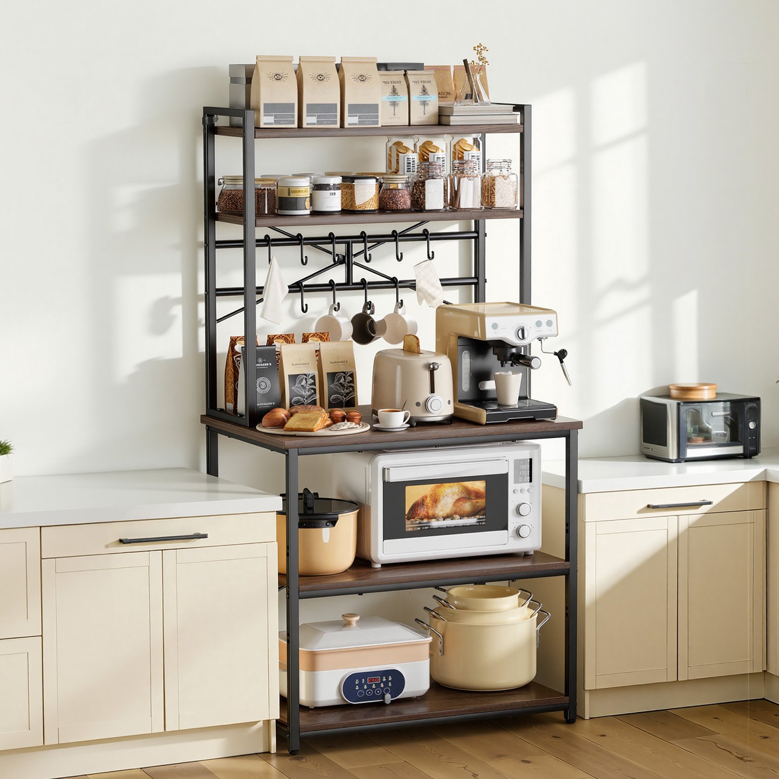 VEVOR Scaffale da Cucina Portaoggetti Microonde Utensili da Cucina 80x40x161,8 cm Scaffale Multilevello con Ripiano Regolabile Rimovibile, Mensola per Microonde da Bar Ristorante Piedini Regolabili