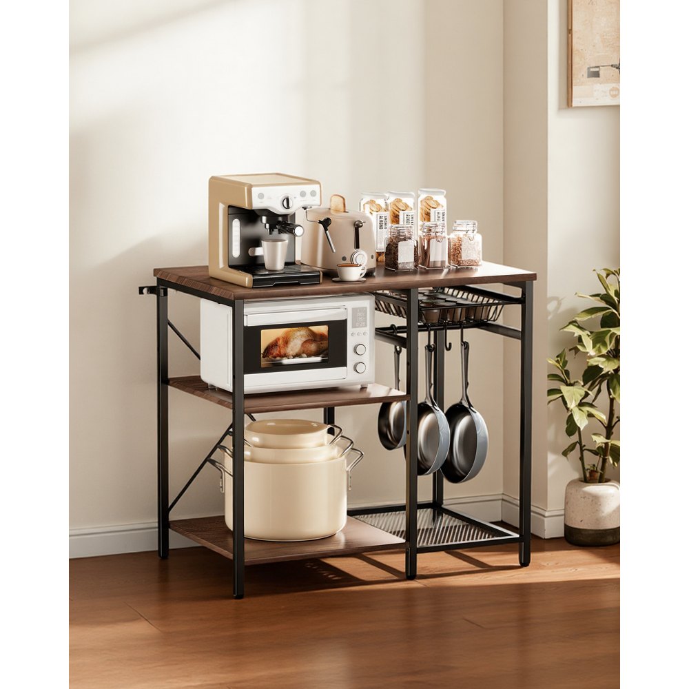 VEVOR Scaffale da Cucina Mobiletto Portaoggetti Utensili da Cucina 90x40x90 cm Ripiano Regolabile Rimovibile Cestello Scorrevole, Mobiletto Supporto per Microonde da Bar Ristorante con Ganci