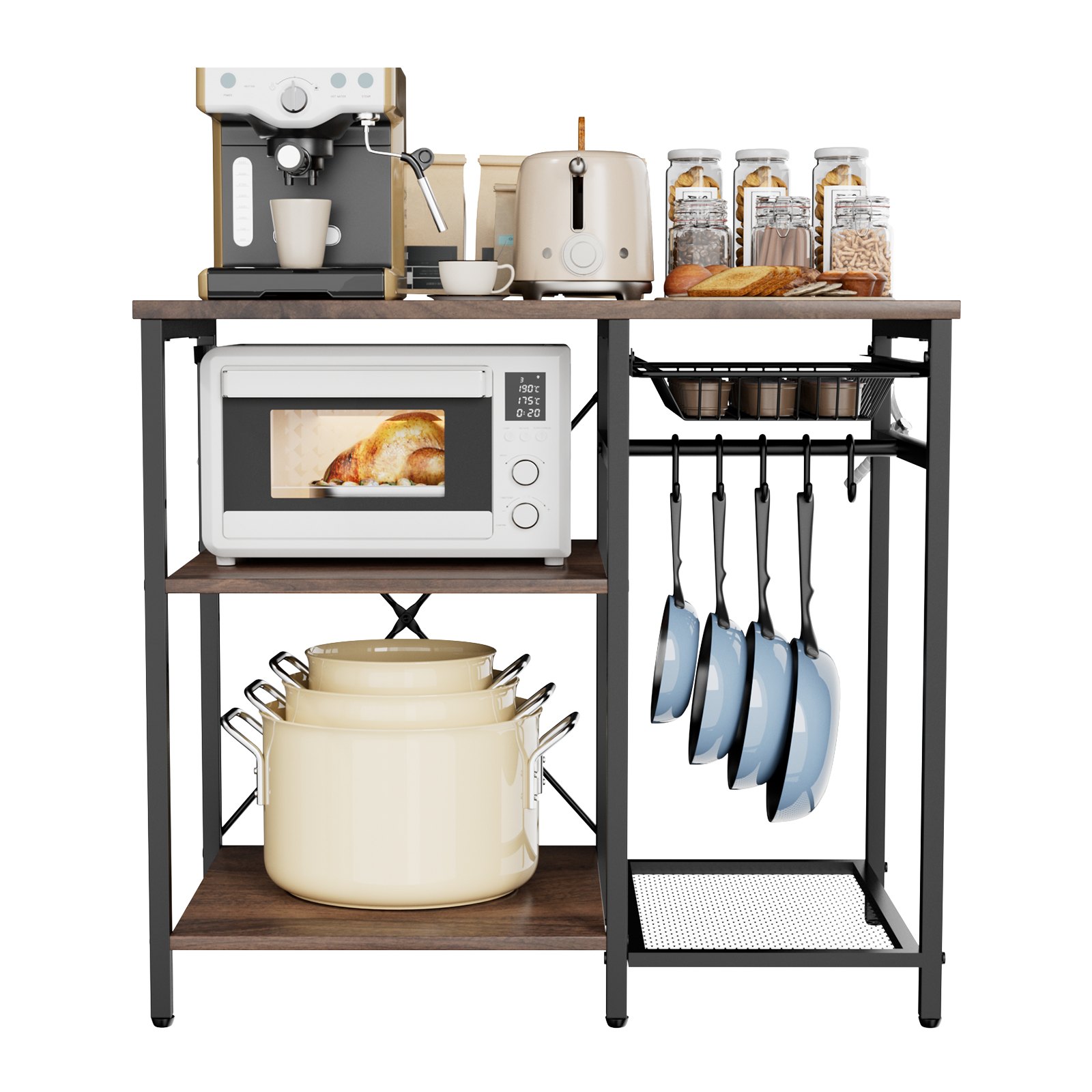 VEVOR Scaffale da Cucina Mobiletto Portaoggetti Utensili da Cucina 90x40x90 cm Ripiano Regolabile Rimovibile Cestello Scorrevole, Mobiletto Supporto per Microonde da Bar Ristorante con Ganci