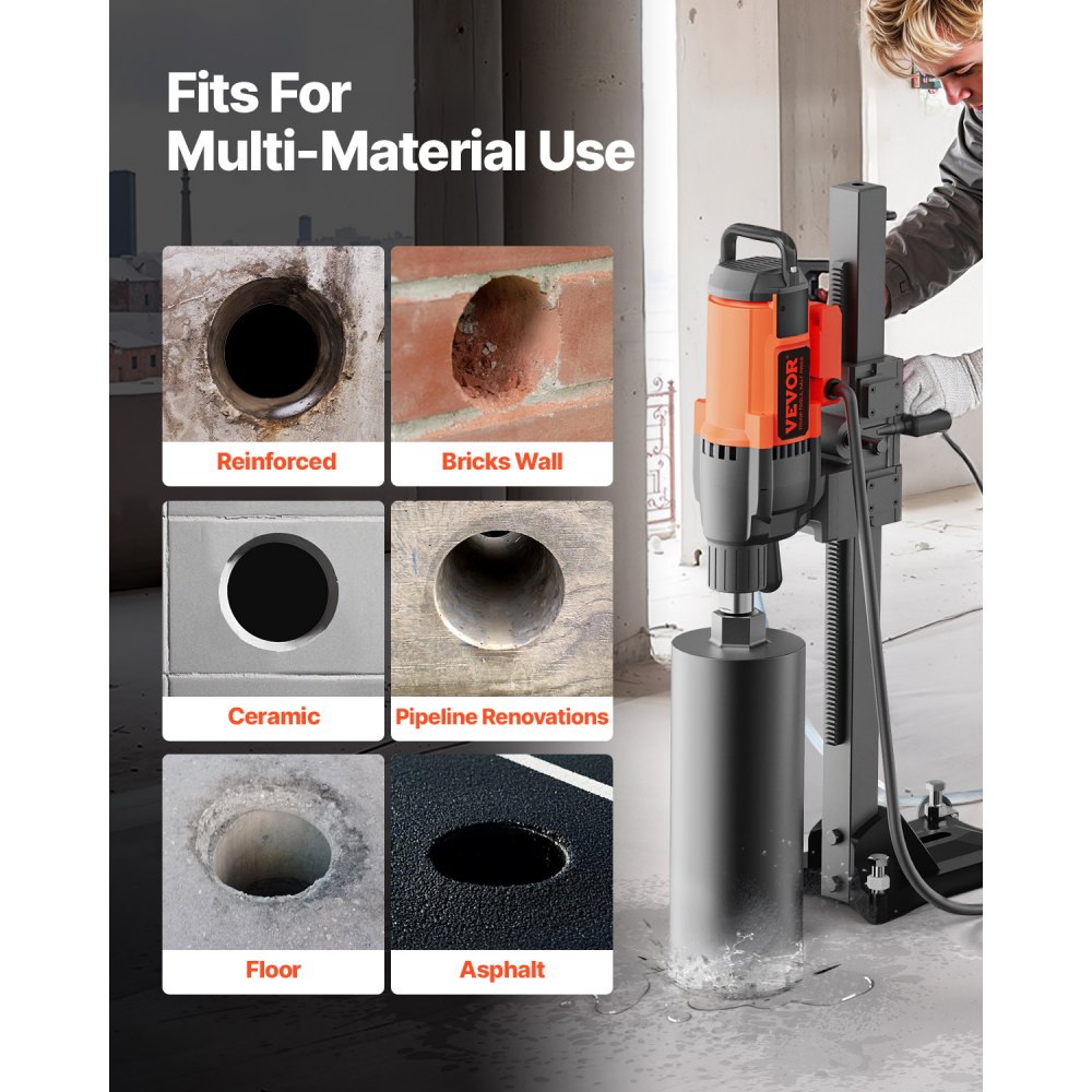 VEVOR Trapano a Colonna Elettrico Perforazione del Calcestruzzo Potenza Nominale 3200 W Diametro Max. 26 cm, Macchina Carotatrice Elettrica 750 giri/min Umido, Trapano per Carotaggio Diamantato 26 cm
