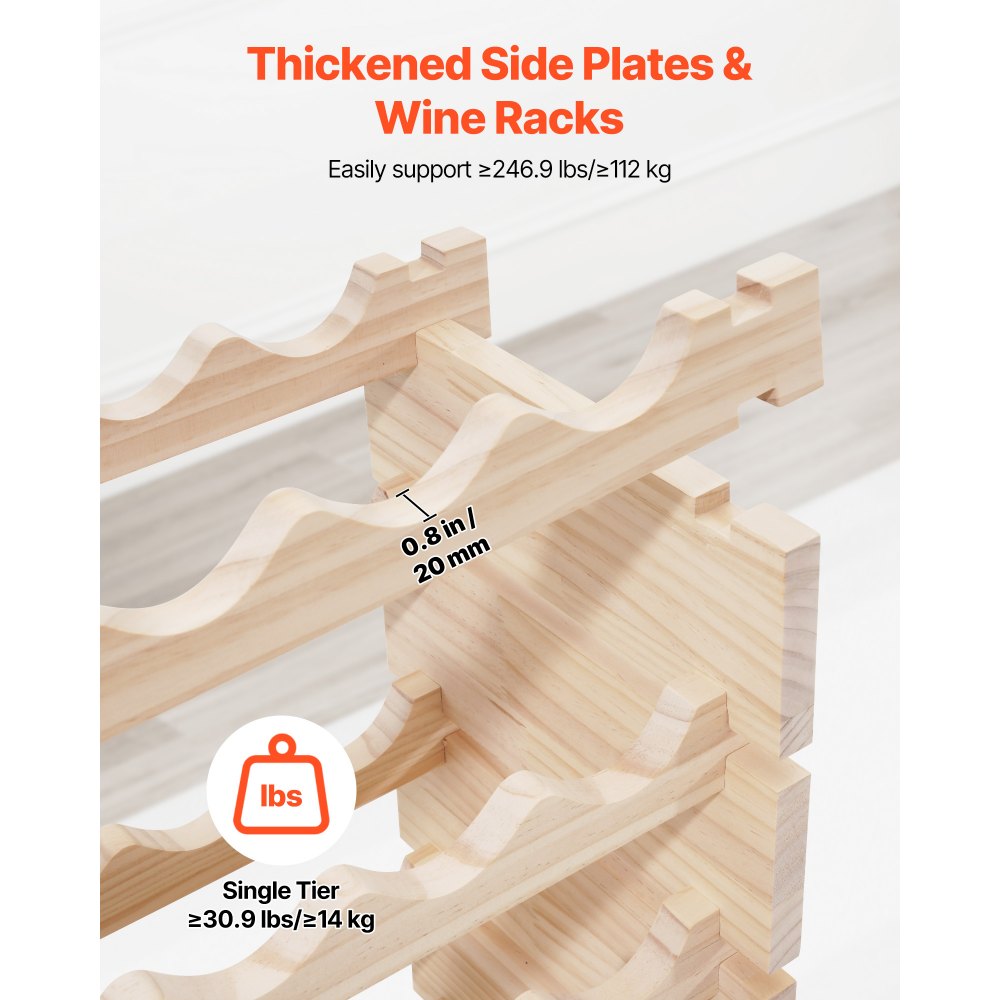VEVOR Cantinetta Vino in Legno di Pino per 96 Bottiglie 8 Ripiani, Portabottiglie Indipendente con Capacità di Carico Totale di 112 kg, Portabottiglie per Cucina, Cantina, Bar, Sala da Pranzo