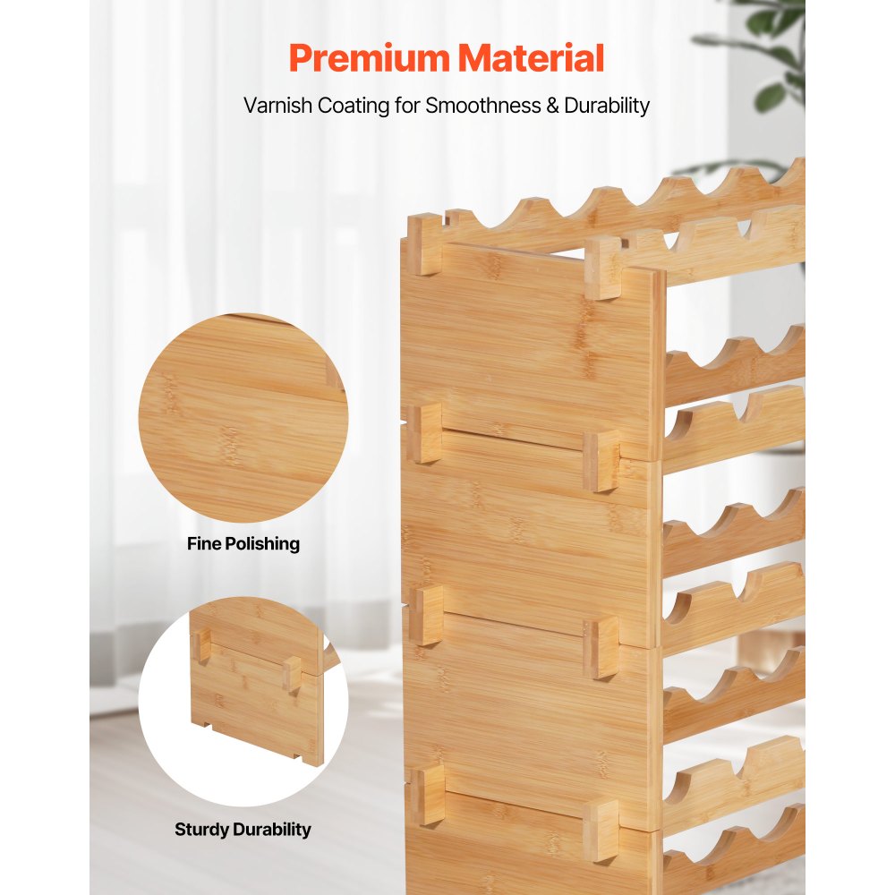 VEVOR Scaffale Autoportante Portabottiglie per Cucina per 72 Bottiglie 8 Ripiani, con Capacità di Carico Totale di 80 kg, Anti-oscillazione, Porta Bottiglie da Pavimento per Cantina, Bar