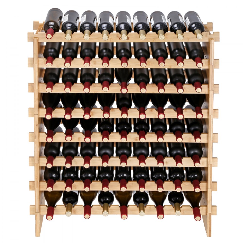 VEVOR Wine Rack, Wine Stand for 72 Bottles, Bamboo Bottle Rack with 8 Compartments, Stackable Vintage Metal Wine Rack for Cellar, Bar, Storage Room, etc. Bottle Holder, Wine Bottle Rack, 80 kg Load Capacity