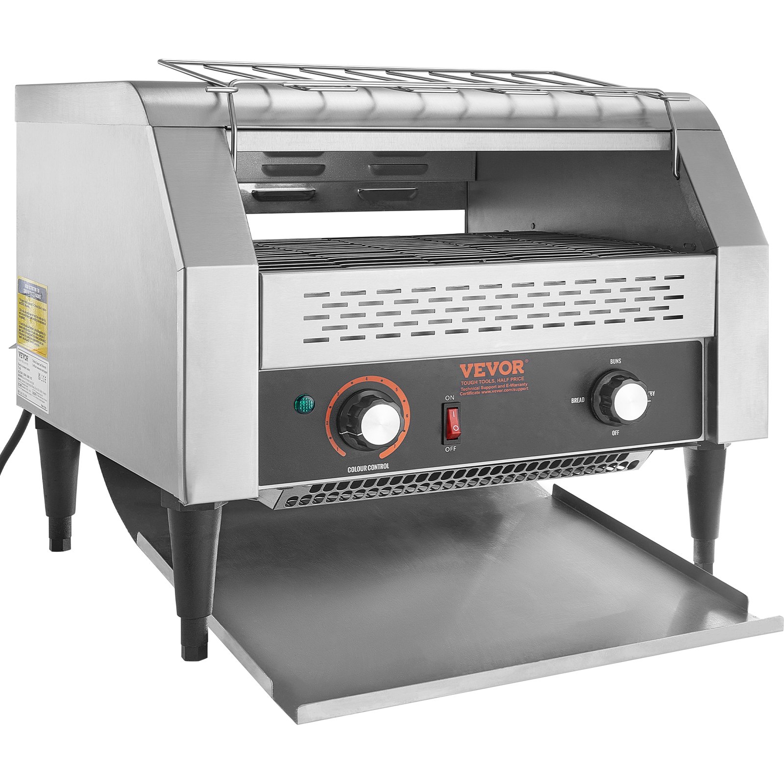 VEVOR Tostapane a Nastro Uso Commerciale Tostapane da 450 Fette all'Ora, Tostapane in Acciaio Inox 1770W, Tostiera per Pane 7 Impostazioni di Velocità con Vassoio, Tostapane a Nastro in Acciaio Inox