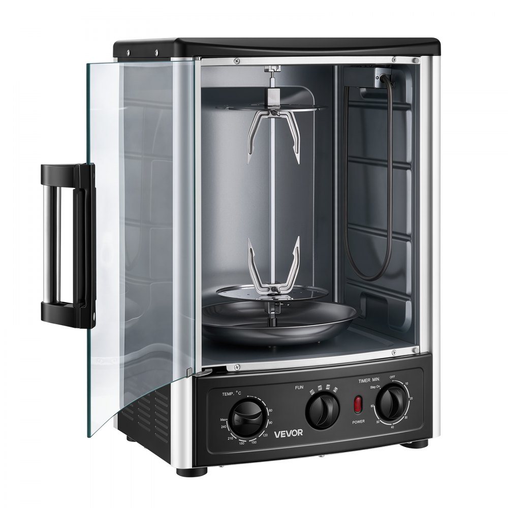 VEVOR Forno Girarrosto Elettrico Verticale da Banco Kebab Shawarma 0℃-240℃ Capienza 22 L, 7 Spiedini, Rotazione Automatica 360°, Sportello Vetro Temperato, 3 Modalità di Funzionamento, Timer 0-60 min