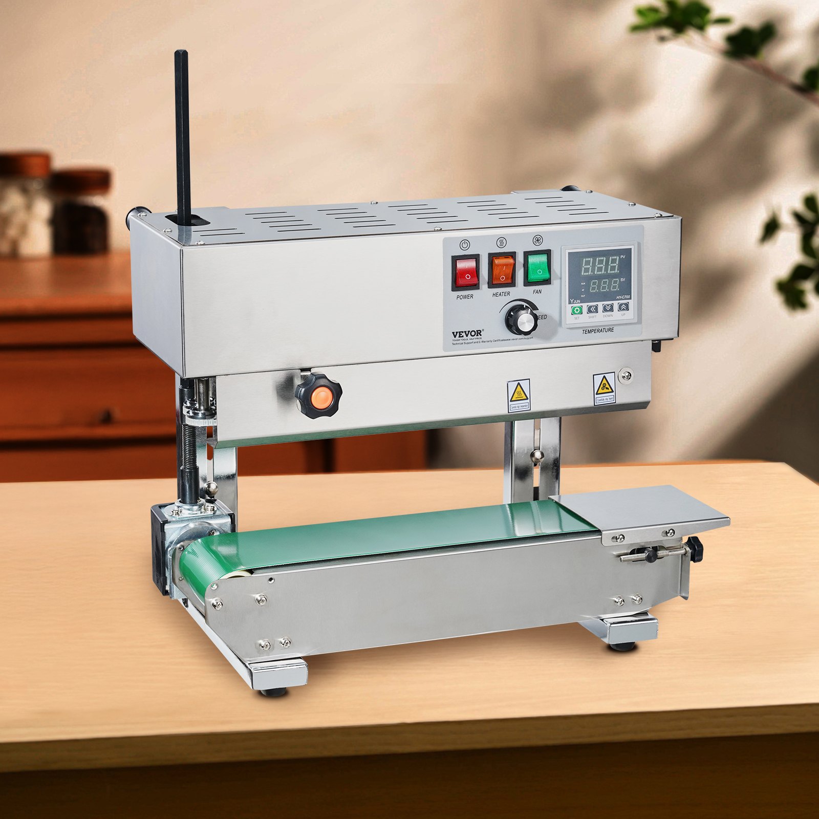 VEVOR Macchina Sigillatrice a Nastro Continuo per Sacchi, Larghezza Saldatura 6-12 mm con Controllo Digitale Temperatura, Sigillatrice per Sacchi in Acciaio Inossidabile per Plastica da 0,02-0,8 mm