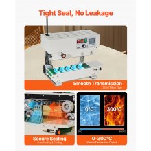 VEVOR Macchina Sigillatrice a Nastro Continuo per Sacchi, Larghezza Saldatura 6-12 mm con Controllo Digitale Temperatura, Sigillatrice per Sacchi in Acciaio al Carbonio per Plastica da 0,02-0,8 mm