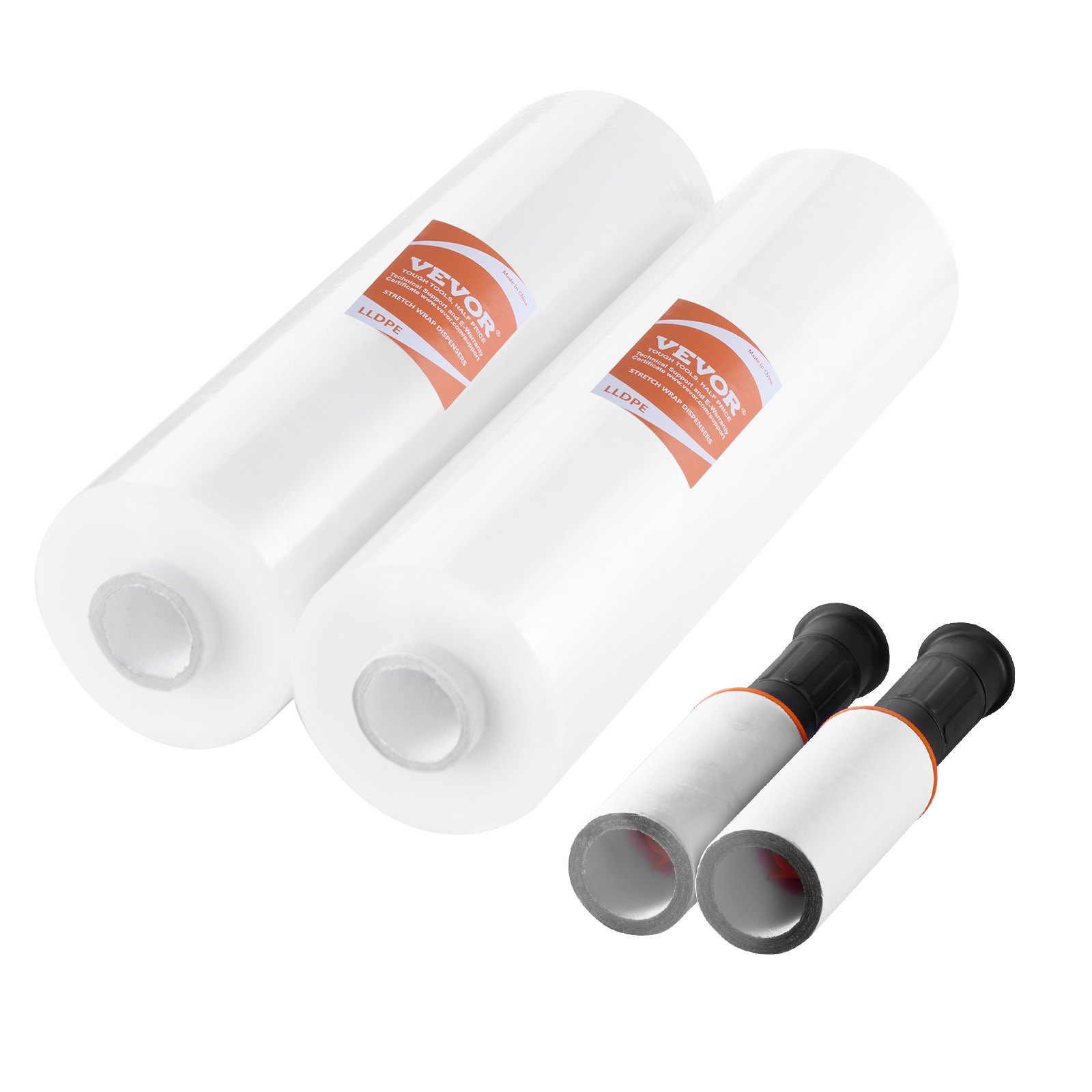 VEVOR Pellicola estensibile 381 mm x 366 m rotoli di pellicola estensibile trasparente confezione da 2 pezzi, Calibro 80, Pellicola estensibile con maniglie per avvolgimento, Spedizioni, Traslochi