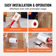 VEVOR Pellicola Estensibile 127 mm x 305 m Rotoli di Pellicola Estensibile Trasparente, Confezione da 4 Pezzi, Calibro 80, Pellicola Estensibile con Maniglie per Avvolgimento Spedizioni, Traslochi