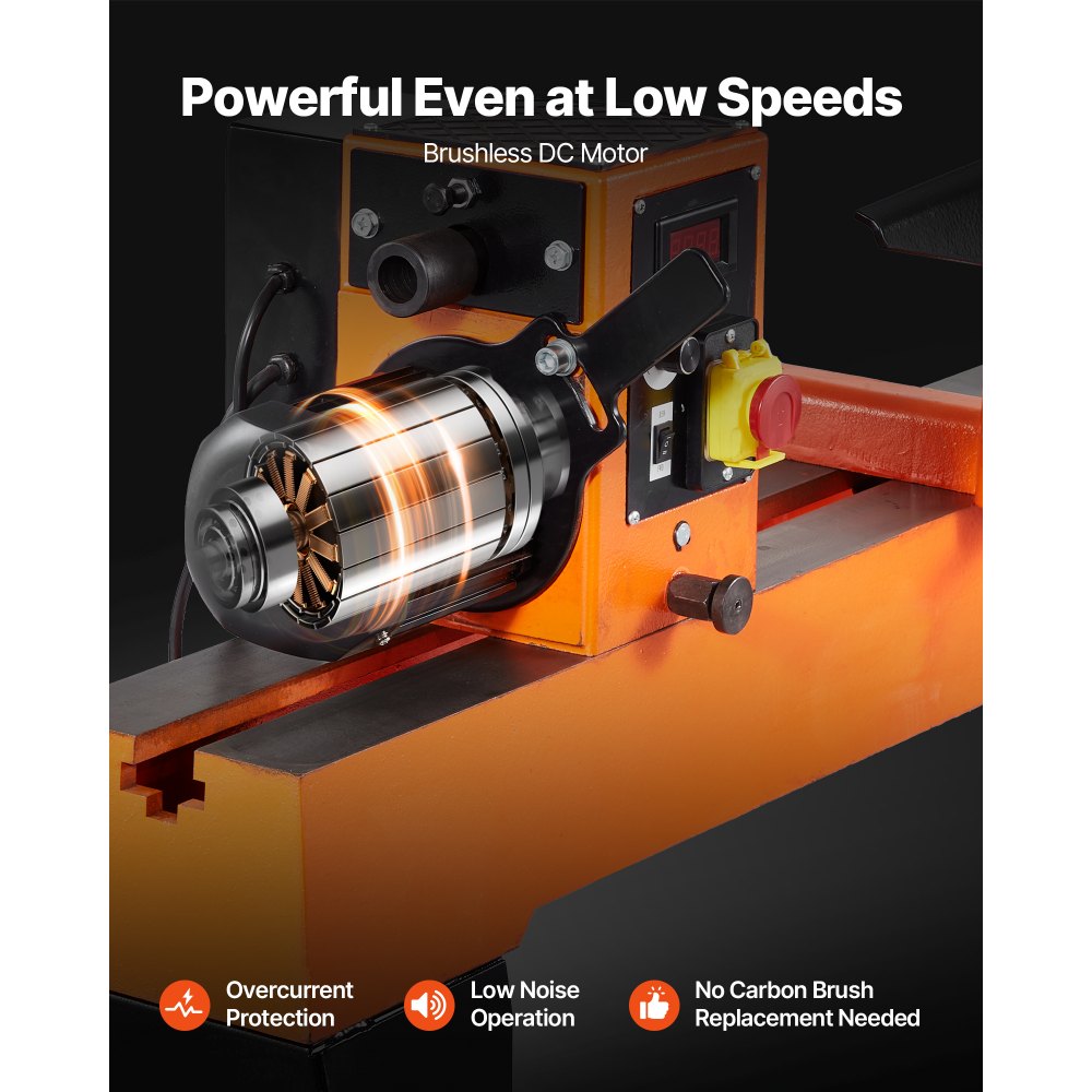 VEVOR Tornio per Legno, 1100W / 1,5 CV, Tornio da Banco per Legno con Velocità Variabile da 150 a 3200 giri/min, Banco da Lavoro da 406 x 1020 mm, Motore DC Senza Spazzole, Costruzione in Ghisa