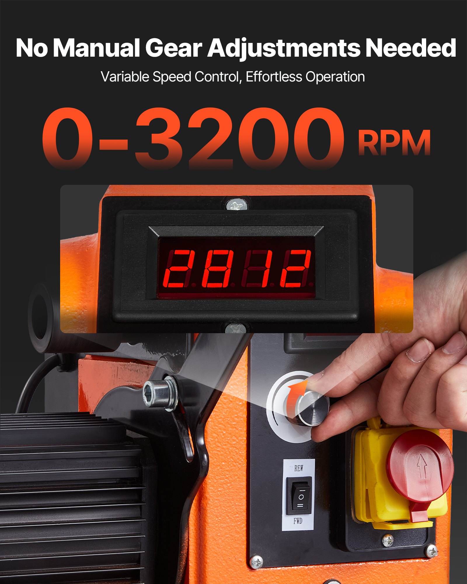 VEVOR Woodworking Lathe, 1.5 HP, Wood Lathe Machine with 0 to 3200 RPM Variable Speed, 406 x 1020 mm Workbench, Brushless DC Motor, Cast Iron Body, Tool Rest, for Medium to Large Projects Woodworking