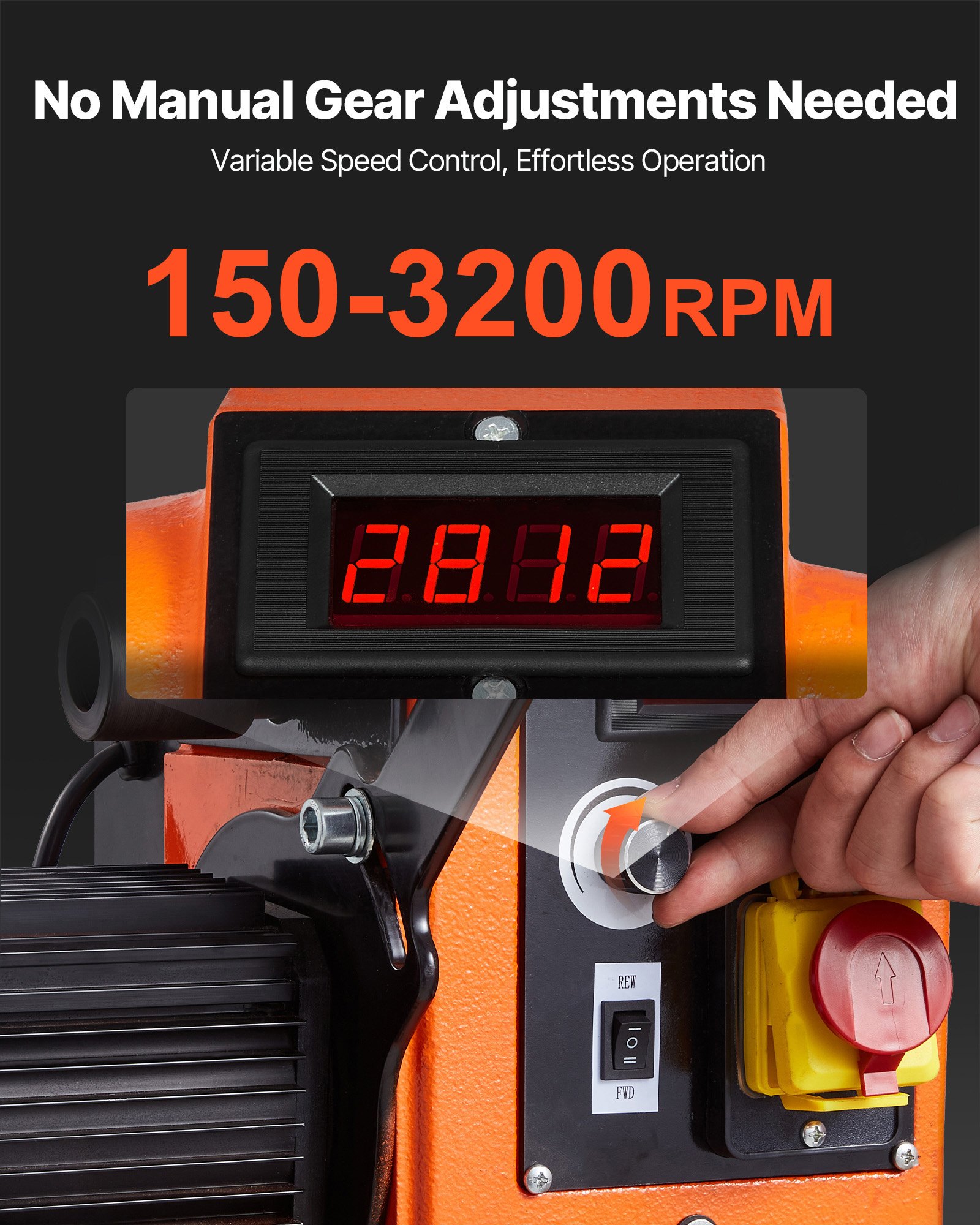 VEVOR Tornio per Legno, 1100W / 1,5 CV, Tornio da Banco per Legno con Velocità Variabile da 150 a 3200 giri/min, Banco da Lavoro da 406 x 1020 mm, Motore DC Senza Spazzole, Costruzione in Ghisa