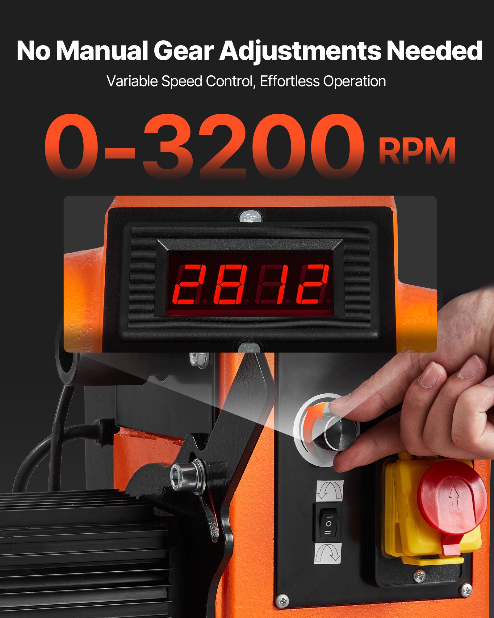 VEVOR Woodworking Lathe, 2 HP, Wood Lathe Machine with 0 to 3200 RPM Variable Speed, 457 x 1020 mm Workbench, Brushless DC Motor, Cast Iron Body, Tool Rest, for Medium to Large Projects Woodworking