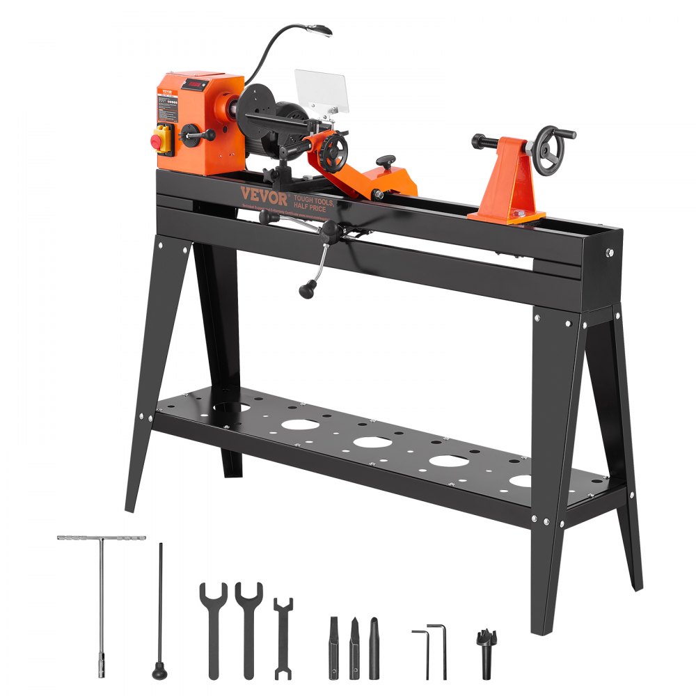 VEVOR Tornio per Legno con Supporto 750W 1 CV Velocità del Mandrino Variabile Continua 680-2520 giri/min Banco da lavoro 350x960mm Diametro Massimo di Tornitura 350 mm Lavorazione del legno Fai da Te