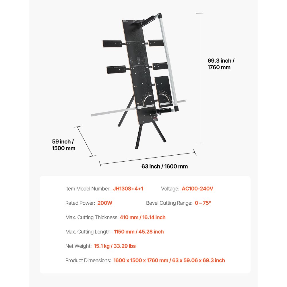 VEVOR Taglierina Elettrica per Polistirolo a Filo Caldo 200 W, Taglierina per Polistirolo Autoportante, con 6 Fili Riscaldanti in Nichel-Cromo, Lunghezza di Taglio max. 1150 mm