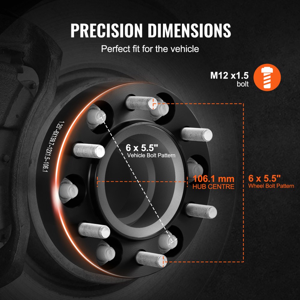 VEVOR Distanziali per Ruote, Adattatori per Ruote 31,75 mm 6 x 139,7 mm Distanziatore Forgiato 6 Alette, Distanziali Mozzi Auto M12 x1,5 Foro da 106,1 mm Adatti per Toyota e Lexus 1979-2023, 4 Pezzi