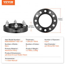 VEVOR Distanziali per Ruote 31,75 mm 6 x 139,7 mm Distanziale Forgiato 6 Alette