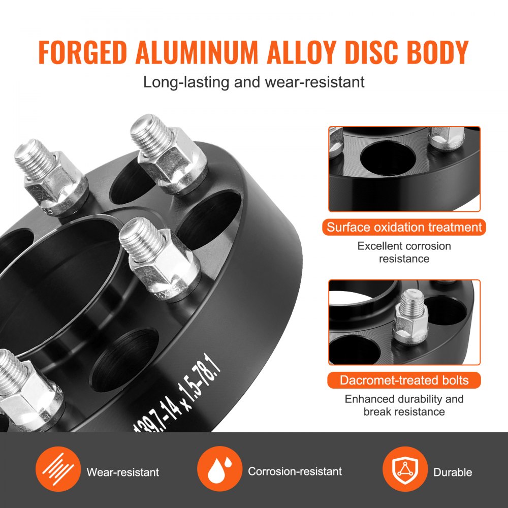 VEVOR Distanziali per Ruote, Adattatori per Ruote 38,1 mm 6 x 139,7 mm Distanziatore Forgiato 6 Alette, Distanziali Mozzi Auto M14 x 1,5 Foro 78,1 mm Adatti per Chevrolet, Cadillac 1995-2023, 4 Pezzi
