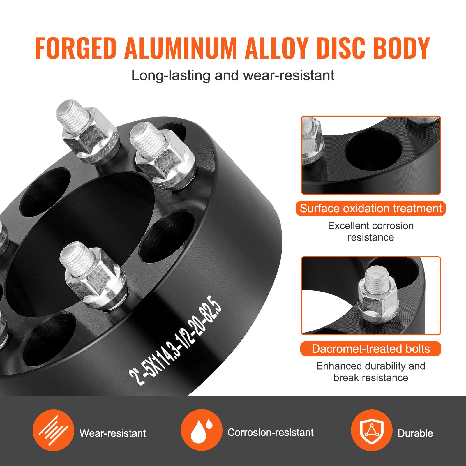 VEVOR Distanziali per Ruote, Adattatori Ruota da 50,8 mm 5 x114,3 mm Distanziale Forgiato a 5 Alette, Distanziali Mozzi Auto con Foro da 82,5 mm 12,7 mm-20 Perni, per Jeep e Ford 1984-2018, 4 PZ Nero