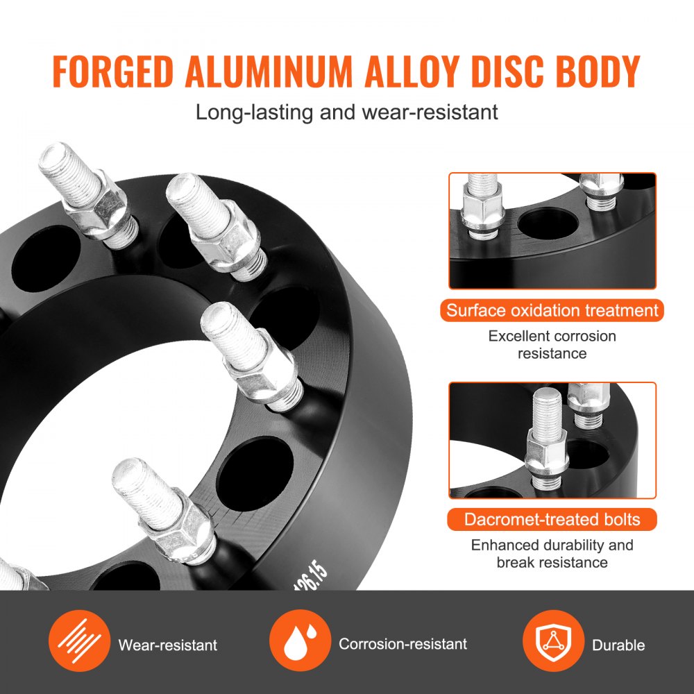 VEVOR Distanziali Ruota, Spessore 50,8 mm Distanziale Forgiato a 8 Alette, Distanziatori Hubcentrico con Foro 126,15 mm 14,22 mm-18 Perni, per Dodge Ram 2500, Ram 3500 e Ford F250, F350, 2 Pezzi, Nero