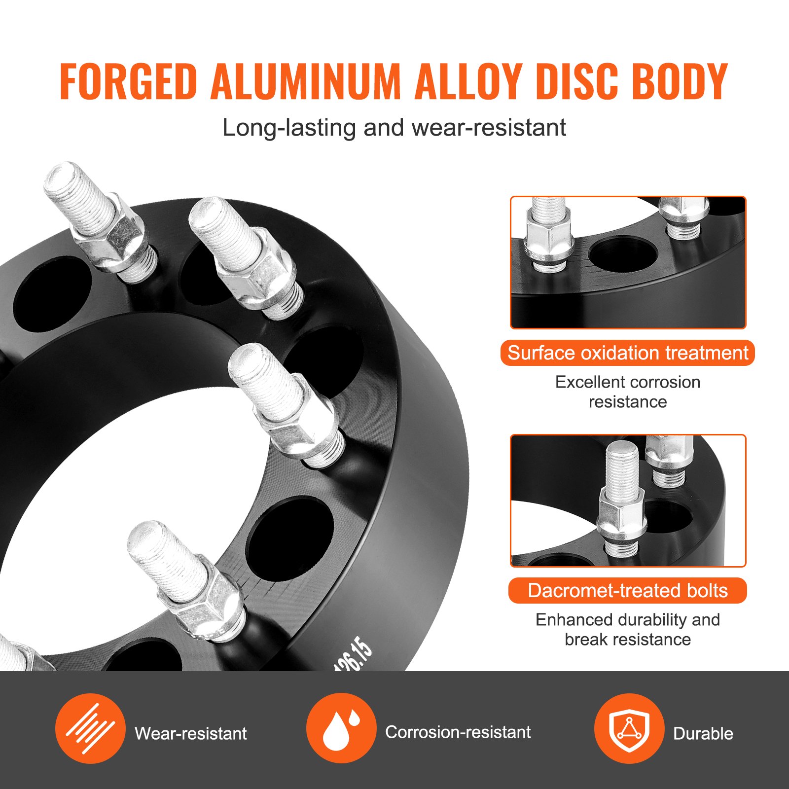 VEVOR Distanziali Ruota, Spessore 50,8 mm Distanziale Forgiato a 8 Alette, Distanziatori Hubcentrico con Foro 126,15 mm 14,22 mm-18 Perni, per Dodge Ram 2500, Ram 3500 e Ford F250, F350, 2 Pezzi, Nero