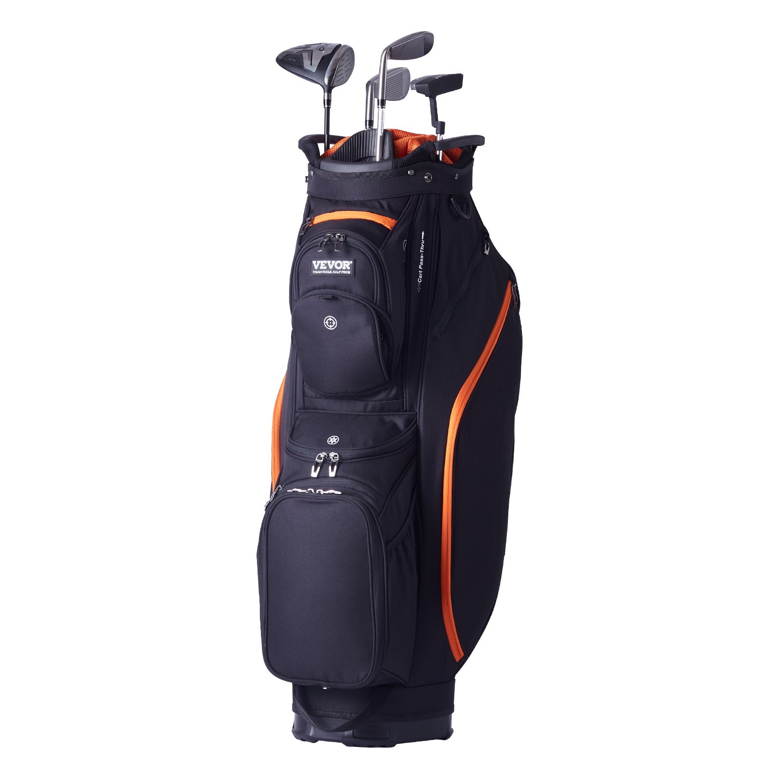 VEVOR Sacca da Golf con Divisori Organizzatori a 14 Vie, Sacca da Golf Premium 920 mm con 13 Tasche, Borsa da Golf Resistente con Manici, Copertura Antipolvere e Cinghie Staccabili Nero e Arancione
