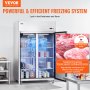 VEVOR Congelatore Commerciale 1382 x 800 x 2110 mm Congelatore Verticale a 2 Porte 1252 L in Acciaio Inossidabile con Sbrinamento Automatico, 6 Ripiani Regolabili, Controllo Temperatura -25 a -15°C