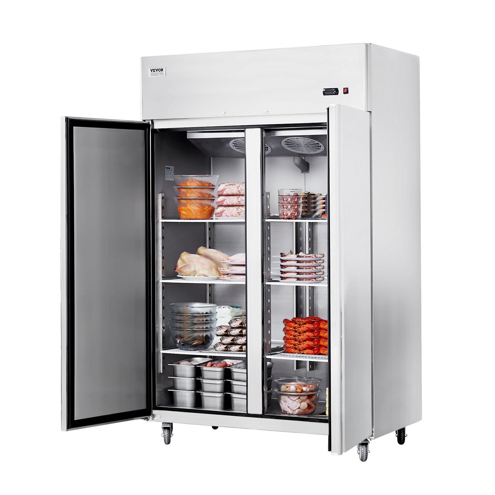 VEVOR Congelatore Commerciale 1382 x 800 x 2110 mm Congelatore Verticale a 2 Porte 1252 L in Acciaio Inossidabile con Sbrinamento Automatico, 6 Ripiani Regolabili, Controllo Temperatura -25 a -15°C