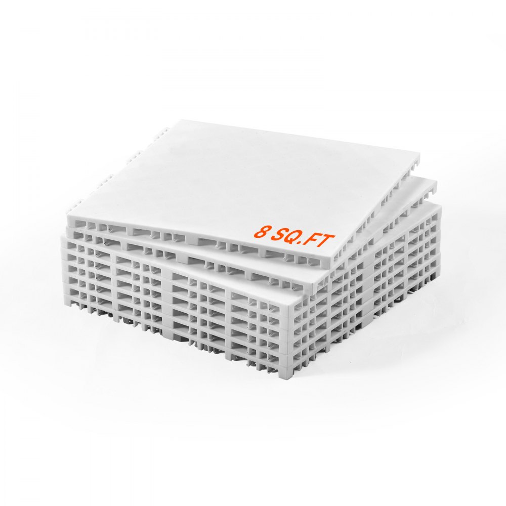 VEVOR Tappetini da Hockey ad Incastro 315 x 315 x 16 mm Tappetini da Palestra, 8 Pezzi, Piastrelle per Pista da Ballo per Superficie di Allenamento Versatile ad Incastro, Grigio Bianco 0,74 m²/Scatola