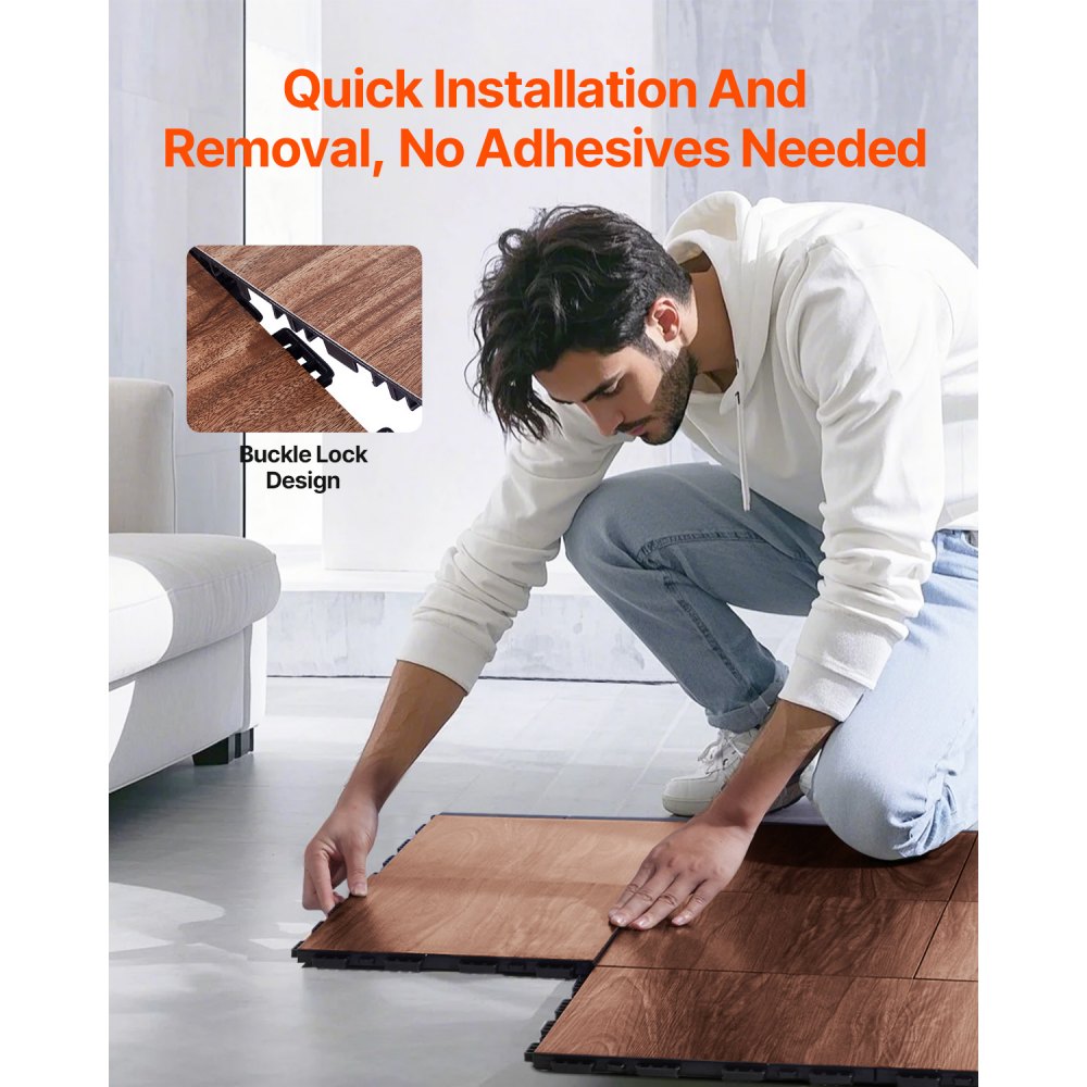 VEVOR Dance Floor Tiles, 315 x 315 x 17.2 mm, 25-Piece Interlocking Dance Floor, Portable Dance Practice Floor with Padded Base (Oak Grain, 25 Square Feet/Box)