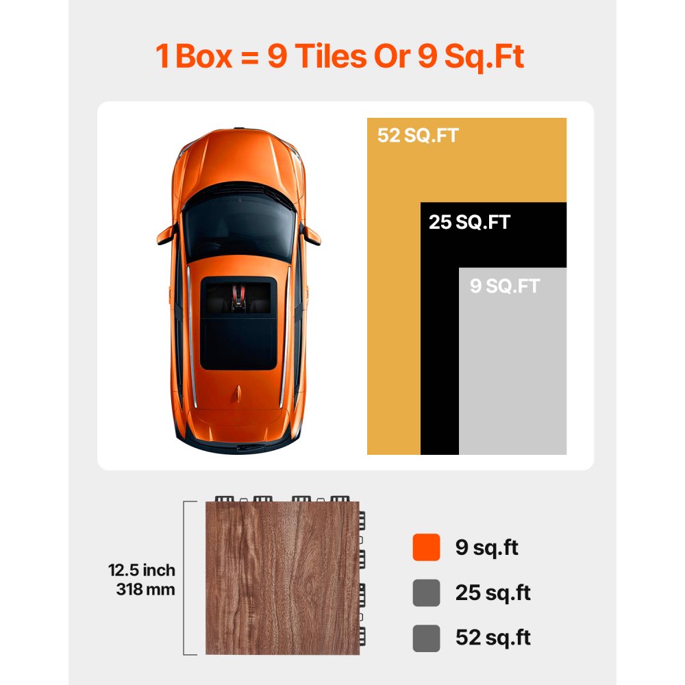 VEVOR Dance Floor Tiles, 315 x 315 x 17.2 mm, 25-Piece Interlocking Dance Floor, Portable Dance Practice Floor with Padded Base (Oak Grain, 25 Square Feet/Box)