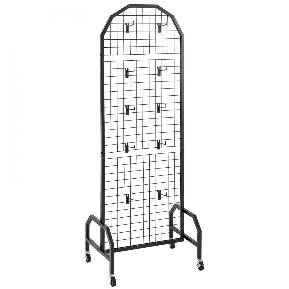 VEVOR Parete Pannello a Griglia 60 x 164 cm 2 pezzi Espositore da Pavimento con 20 Ganci, Parete a Pannello in Acciaio al Carbonio, Scaffale per Esposizione per Decorazioni, Nero