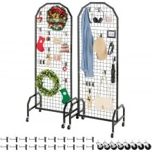 VEVOR Parete Pannello a Griglia 60 x 164 cm 2 pezzi Espositore da Pavimento con 20 Ganci, Parete a Pannello in Acciaio al Carbonio, Scaffale per Esposizione per Decorazioni, Nero