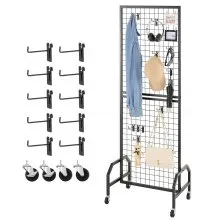 VEVOR Parete Pannello a Griglia 60 x 164 cm 1 pezzo Espositore da Pavimento con 10 Ganci, Parete a Pannello in Acciaio al Carbonio, Scaffale per Esposizione per Decorazioni, Nero
