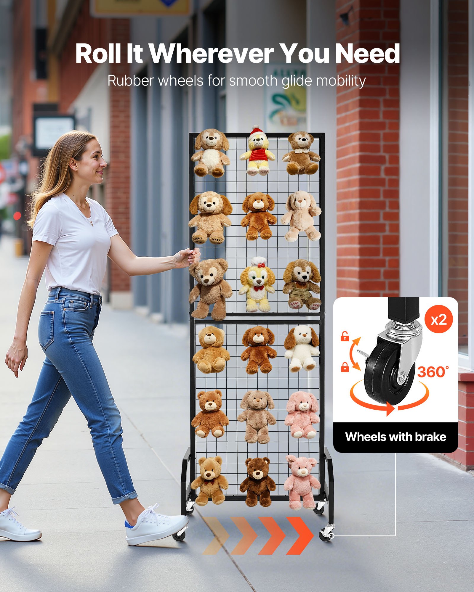 VEVOR Parete Pannello a Griglia 60 x 164 cm 1 pezzo Espositore da Pavimento con 10 Ganci, Parete a Pannello in Acciaio al Carbonio, Scaffale per Esposizione per Decorazioni, Nero