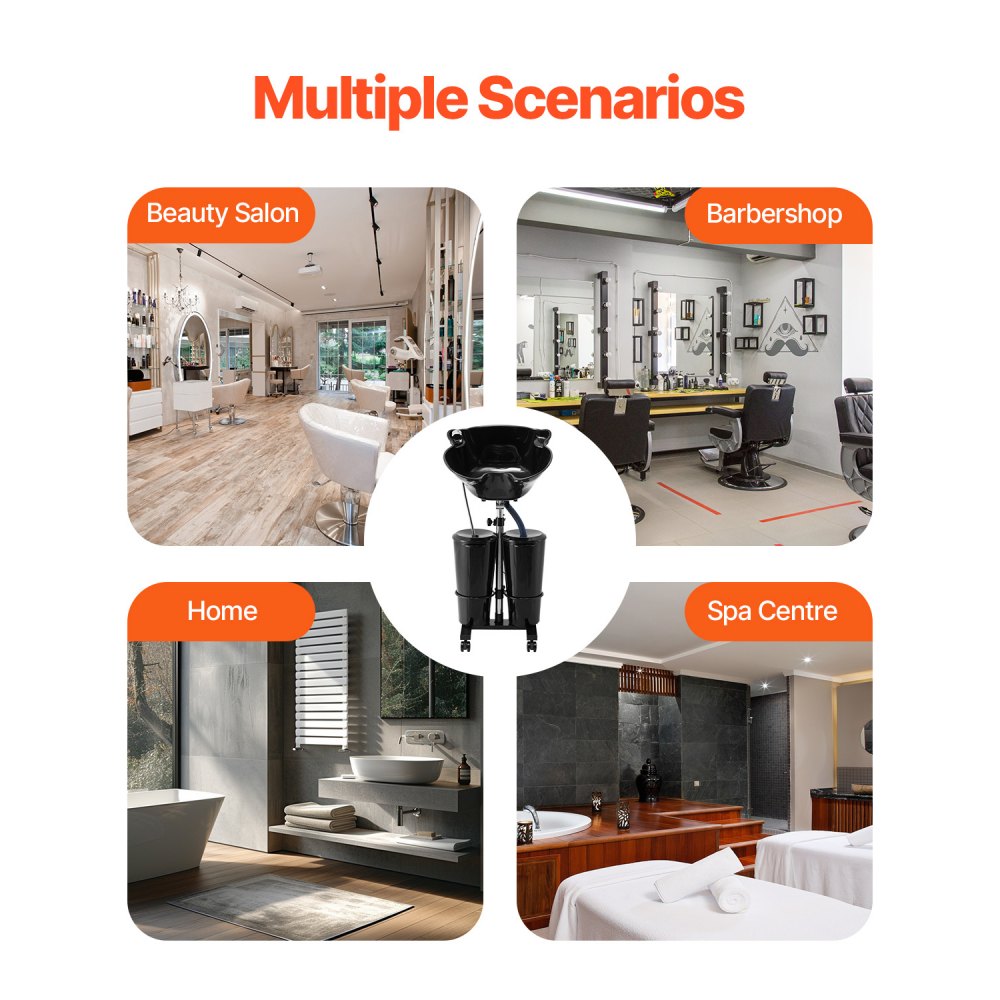 VEVOR Hairdressing Wash Basin, Hair Washing Tub with Electric Pump, incl. 2 Buckets, 2 Shower Heads, Drain Hose, Height and Angle Adjustable Backwash Basin for Hair Salon, Black