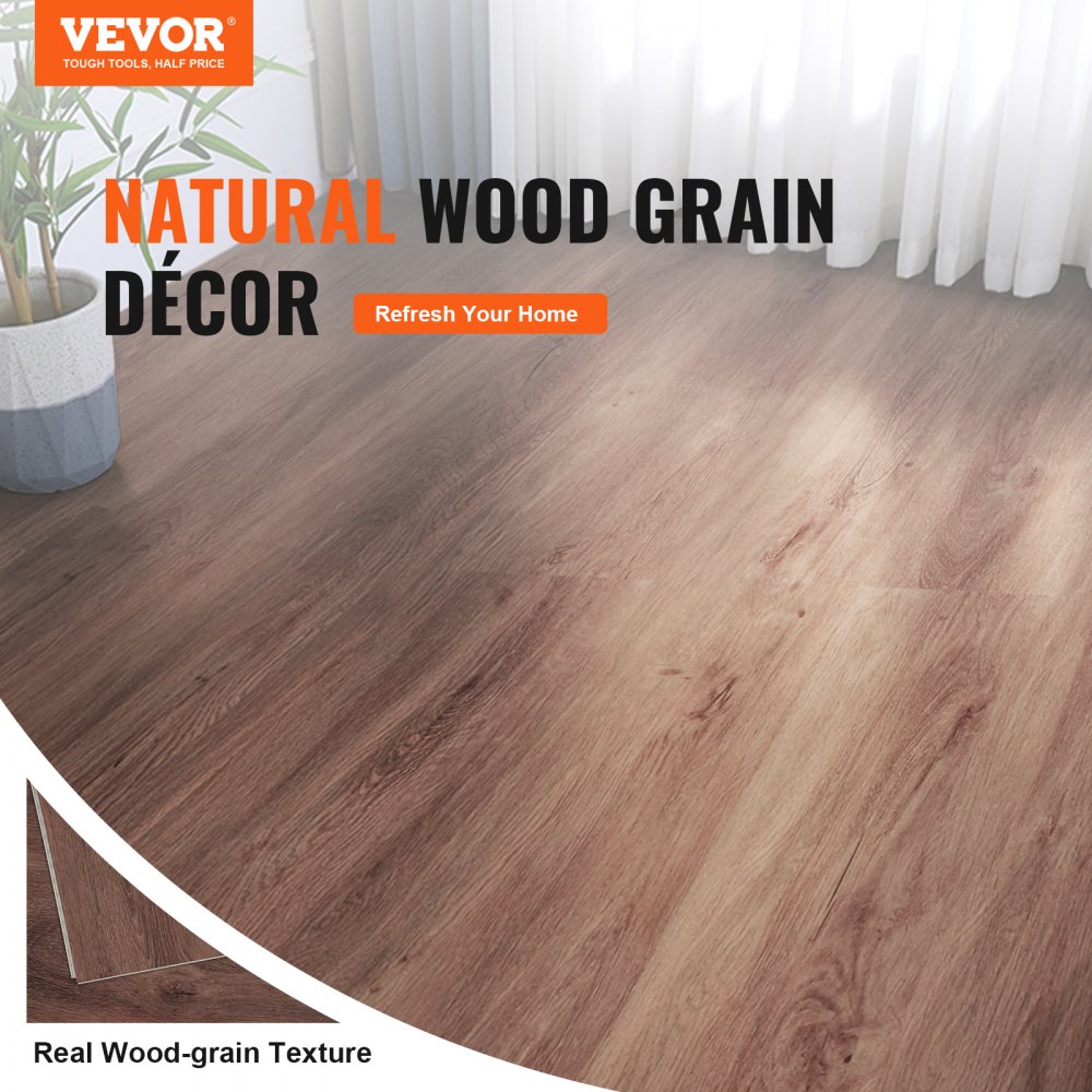 VEVOR Piastrelle per Pavimenti in Vinile a Incastro 1220 x 185 mm 10 Pezzi Spessore 5,5 mm Pavimento con Venature del Legno Marrone Scuro per Cucina, Camere da Letto, Bagni, Facile per Decorare Casa