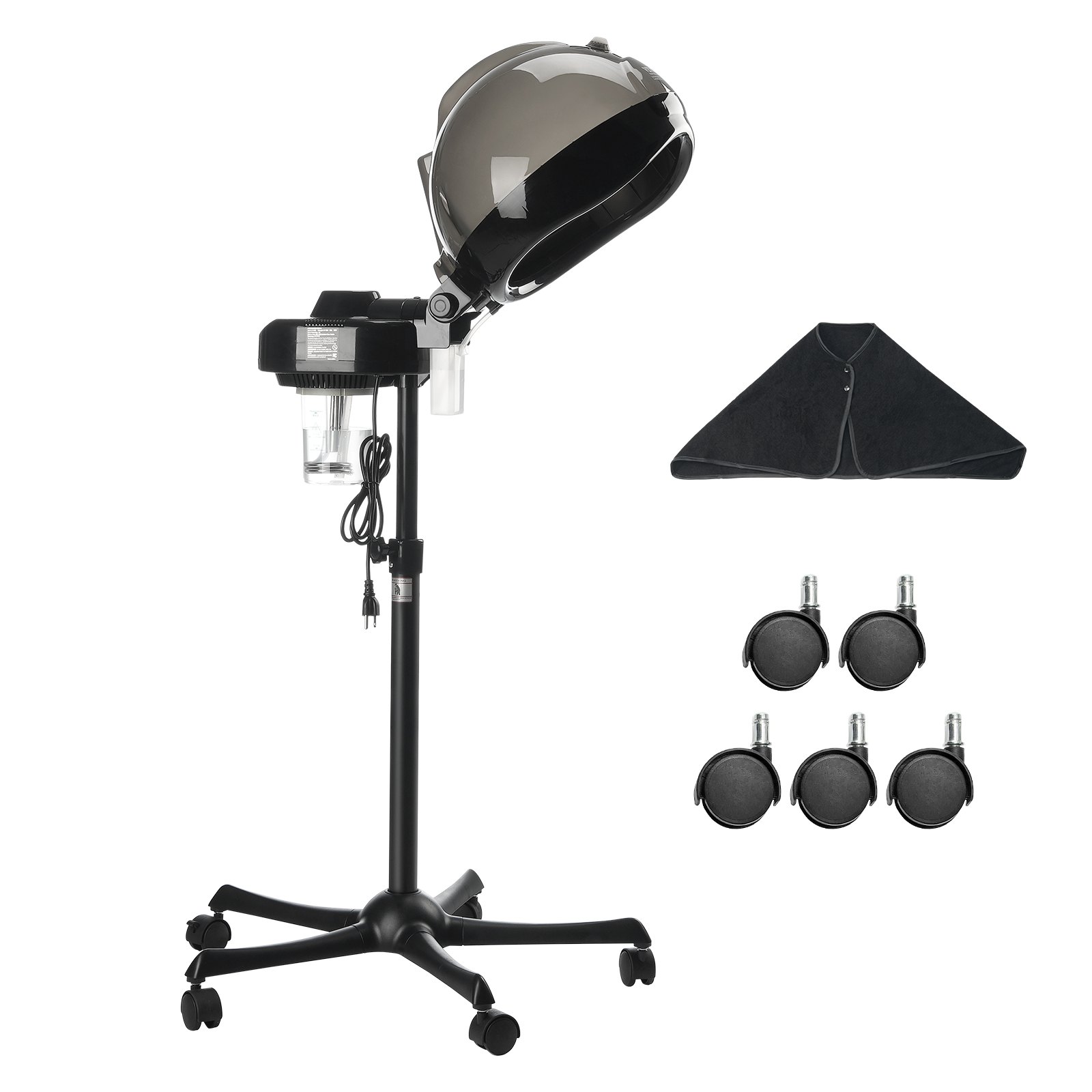 VEVOR Vaporizzatore per Capelli agli Ioni con Cappuccio da 300mm Vaporizzatore per Capelli per Balsami Profondi, 2 Modalità, Vapore per Capelli in Piedi Regolabile in Altezza, 5 Ruote (2 Bloccabili)